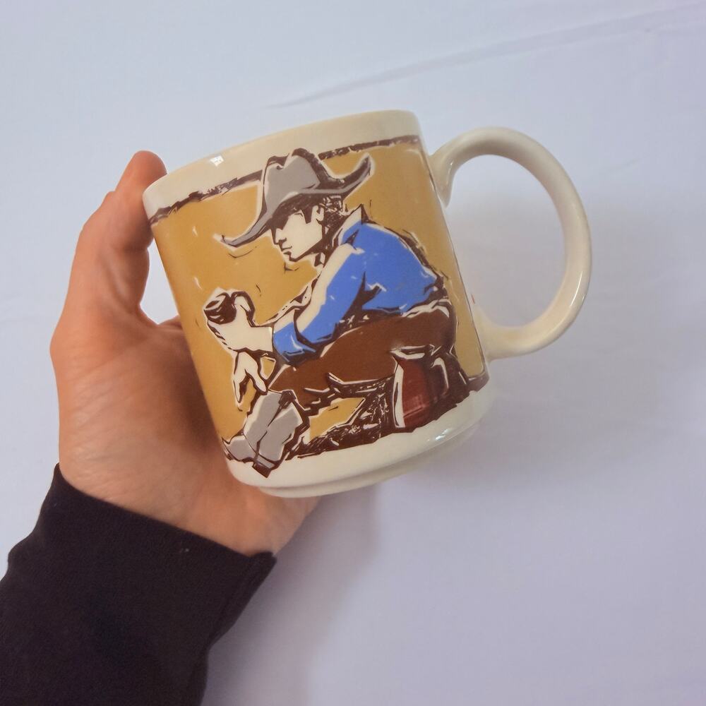 Vintage 90s Michael & Company Cowboy Camping Western Coffee Mug